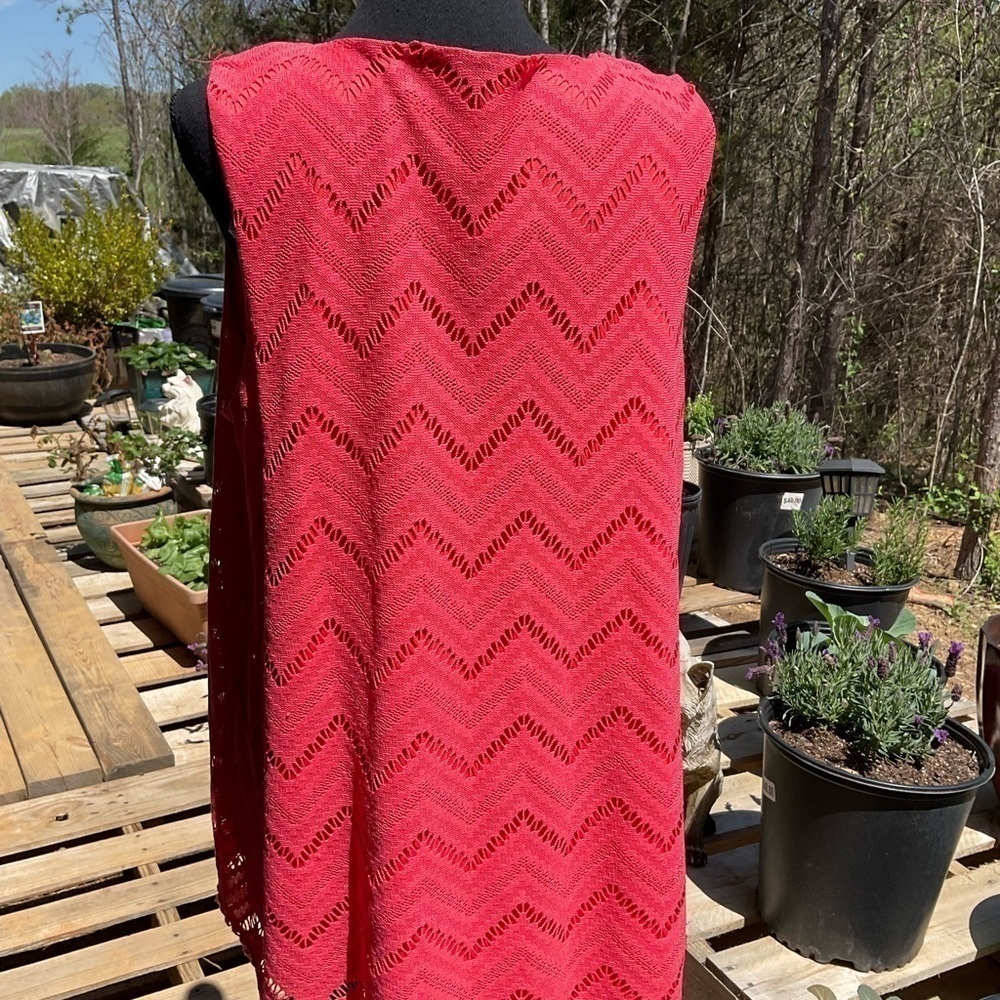 Rafaella top. Sleeveless tunic Size XL. Coral. Crocheted overlay. - Picture 3 of 8